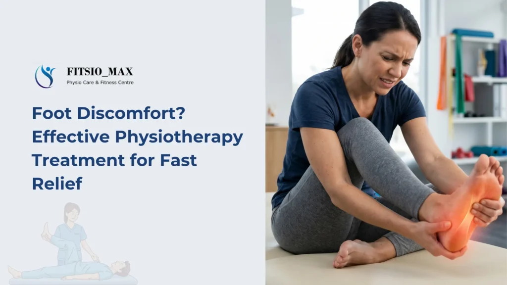 foot pain physiotherapy treatment with red highlighted pain area on heel and arch