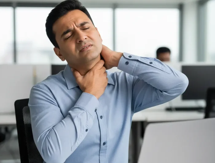 desk job pain in office worker